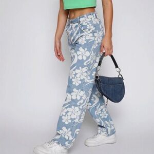 Tiger Mist Blue Denim Floral Print Jeans
